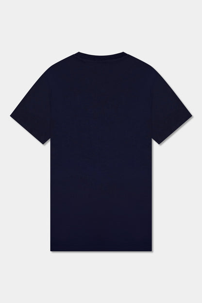 Unisex cotton t-shirt in navy blue with a comfortable fit, featuring PLUS logo perfect for casual wear