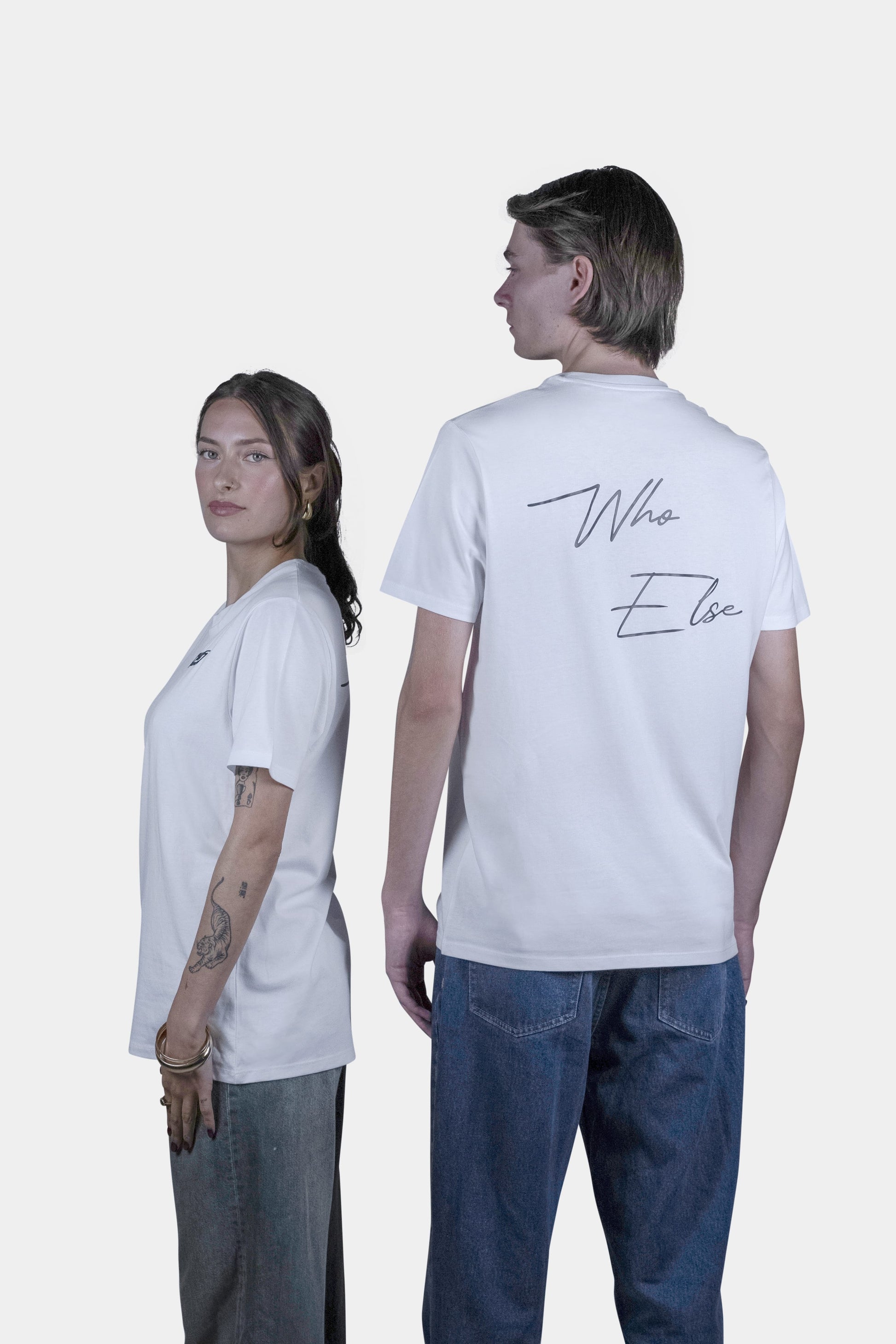 Unisex cotton t-shirt in white with a comfortable fit, featuring Who Else logo  on the back perfect for casual wear