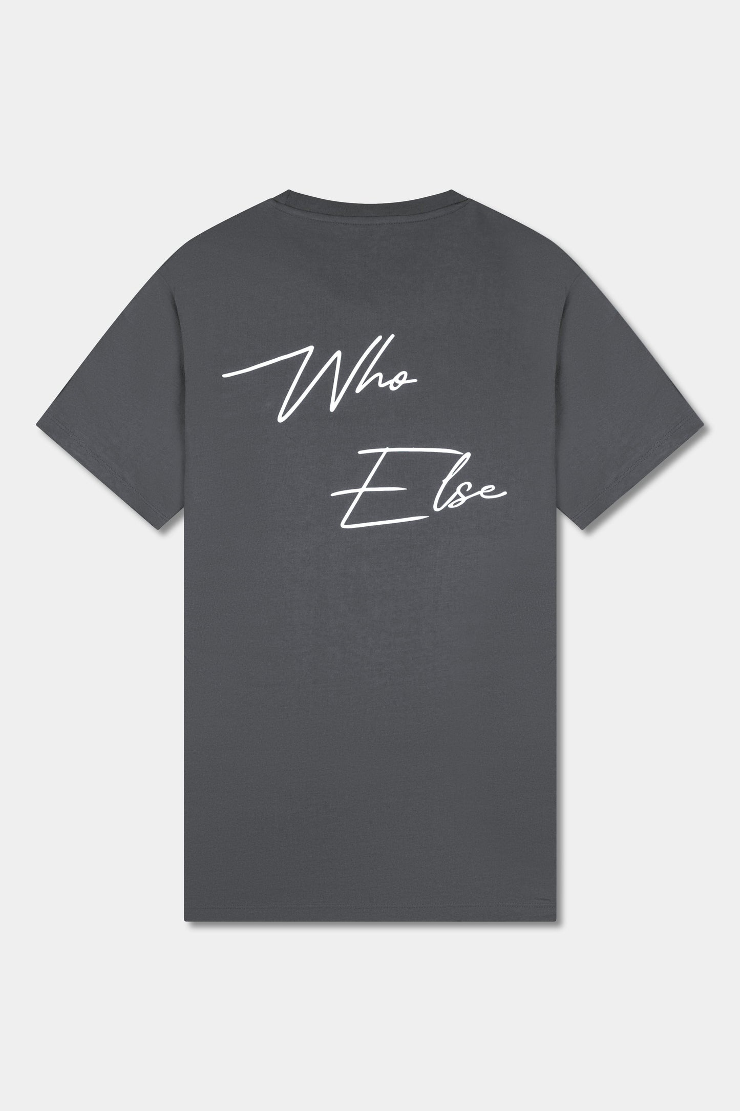 Unisex cotton t-shirt in  grey with a comfortable fit, featuring Who Else logo  on the back perfect for casual wear