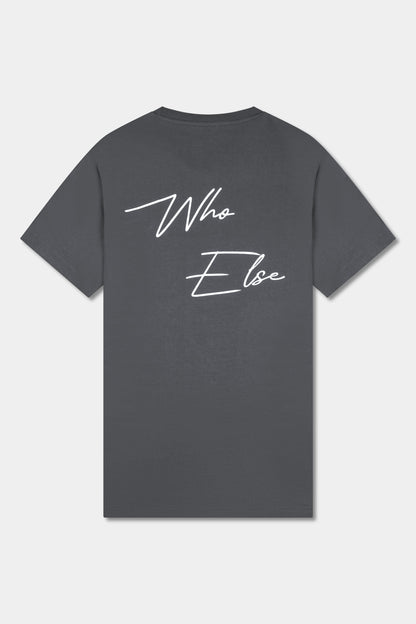 Unisex cotton t-shirt in  grey with a comfortable fit, featuring Who Else logo  on the back perfect for casual wear