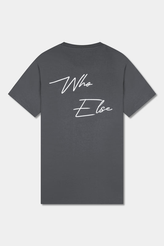 Unisex cotton t-shirt in  grey with a comfortable fit, featuring Who Else logo  on the back perfect for casual wear