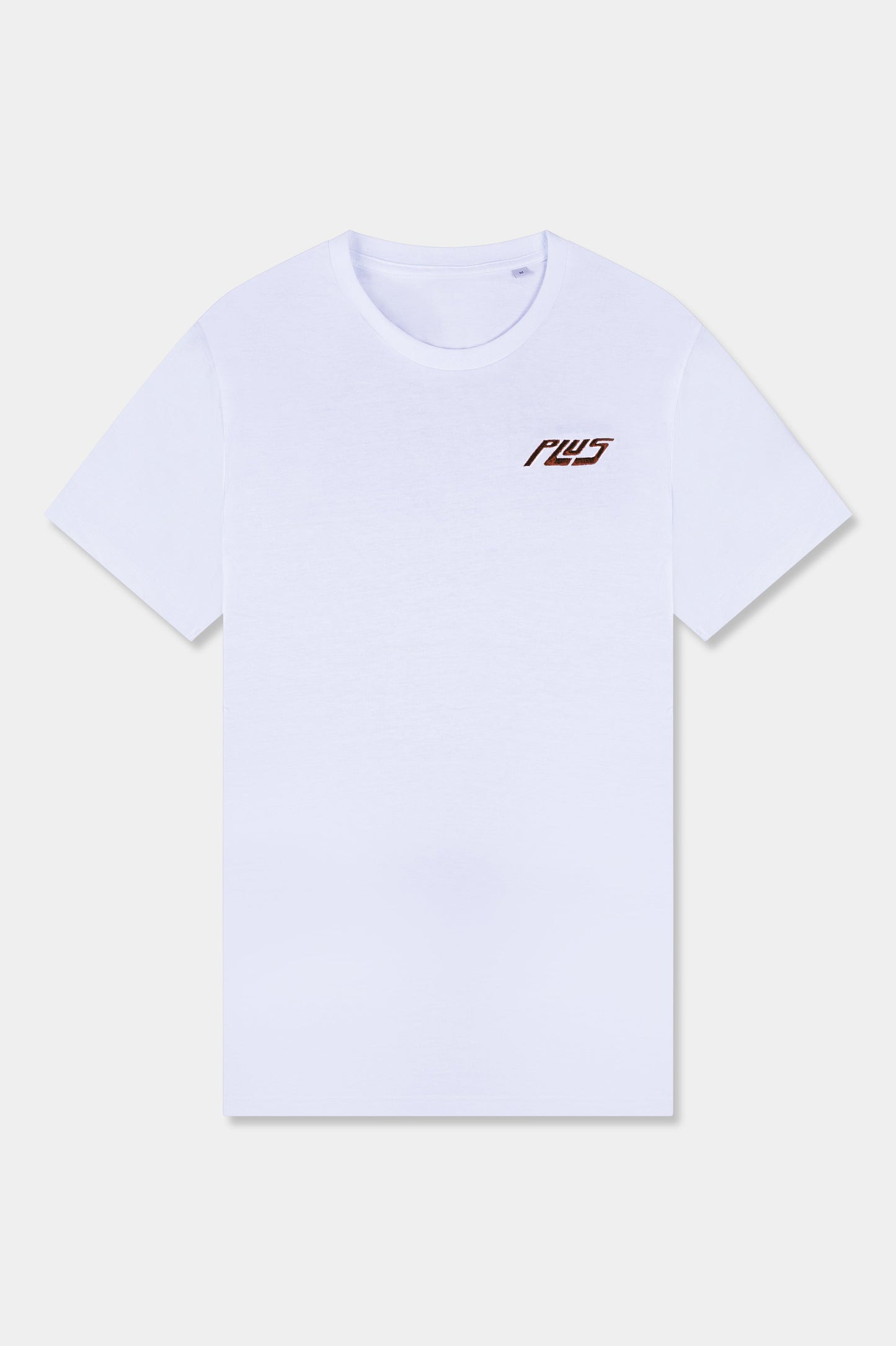 Unisex cotton t-shirt in white  with a comfortable fit, featuring PLUS logo perfect for casual wear
