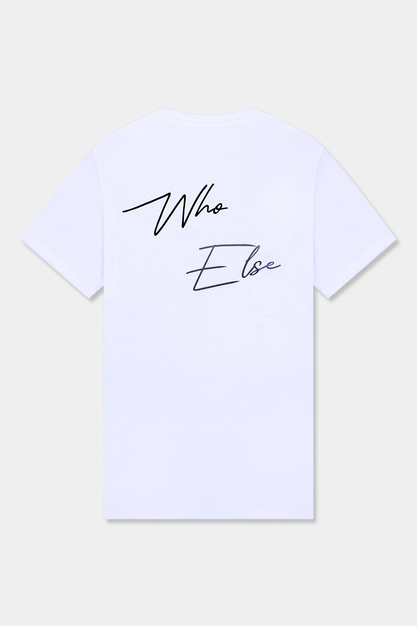 Unisex cotton t-shirt in white with a comfortable fit, featuring Who Else logo  on the back perfect for casual wear