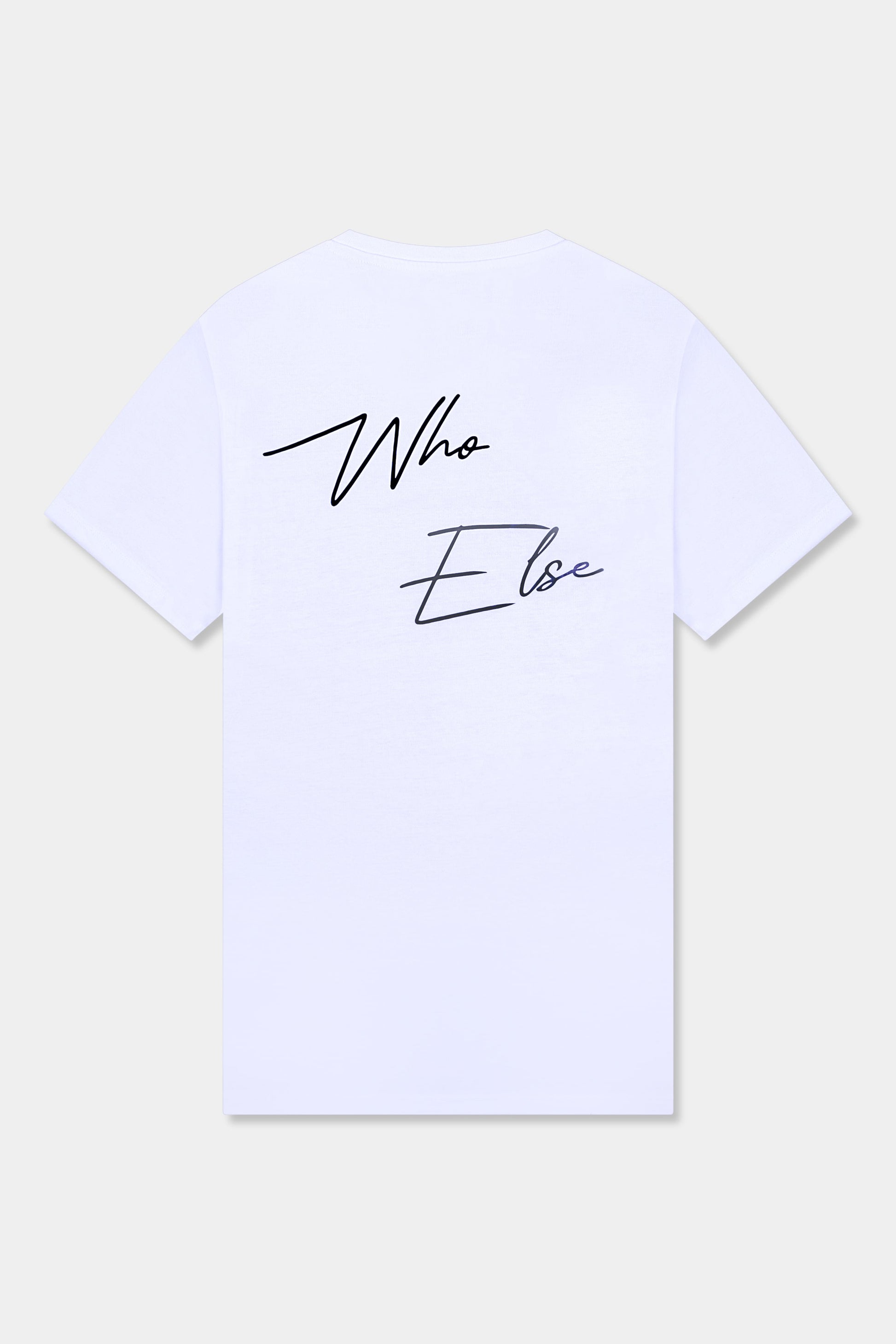 Unisex cotton t-shirt in white with a comfortable fit, featuring Who Else logo  on the back perfect for casual wear