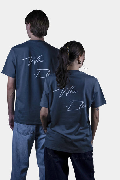 Unisex cotton t-shirt in  grey with a comfortable fit, featuring Who Else logo  on the back perfect for casual wear